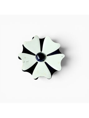 Vintage Navy and Cream Enamel Flower Brooch, Mid Century Modern Floral Pin, Mod